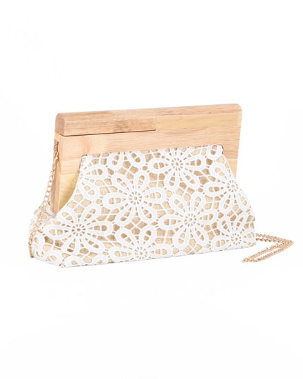 Immagine di DIVAS - Borsa pochette bianca ricamata con stecca in legno