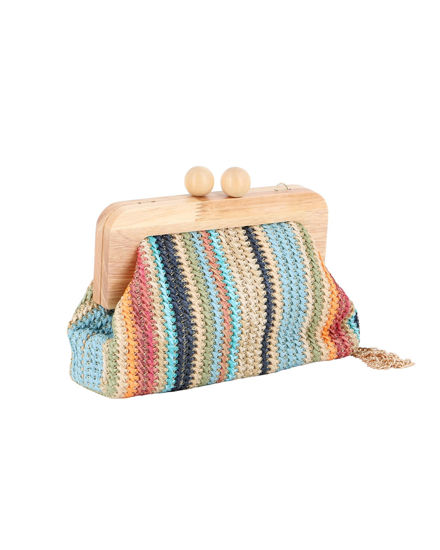 Immagine di DIVAS - Borsa pochette in paglia multicolor con stecca in legno