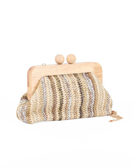 Immagine di DIVAS - Borsa pochette in paglia multicolor beige con stecca in legno