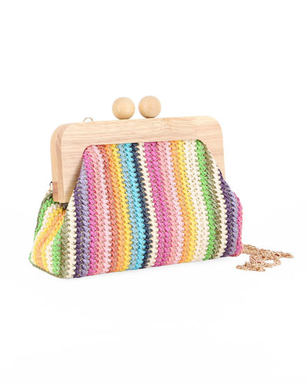 Immagine di DIVAS - Borsa pochette in paglia multicolor con stecca in legno