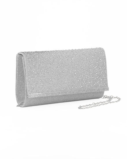 Immagine di MISS GLOBO - Borsa pochette argento in lurex con strass sulla patta e stecca in metallo di strass