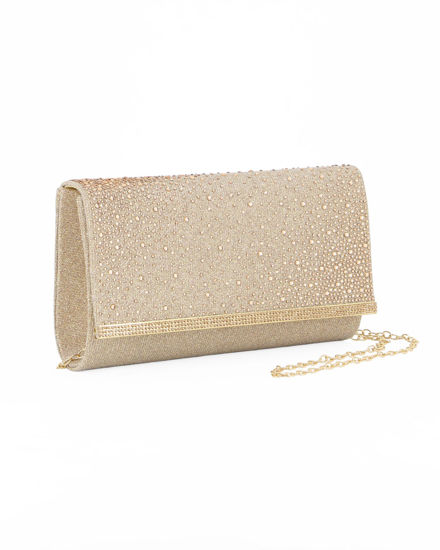 Immagine di MISS GLOBO - Borsa pochette platino in lurex con strass sulla patta e stecca in metallo di strass