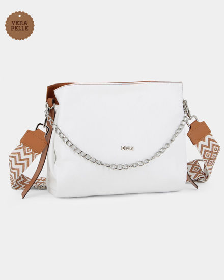 Immagine di DIVAS - Borsa sacca bianca in VERA PELLE con tracolla nastro - MADE IN ITALY