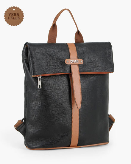Immagine di DIVAS - Zaino nero in VERA PELLE con tasca su patta - MADE IN ITALY