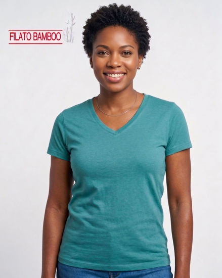 Immagine di MY JEWELS - Tshirt mezza manica con scollo a V BAMBOO petrolio