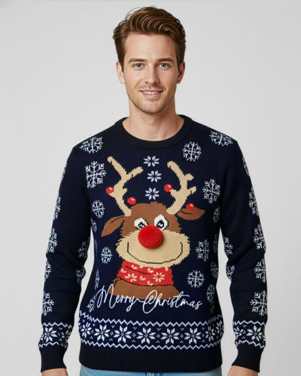 Immagine di ENRICO COVERI - Maglione manica lunga blu di natale con renna