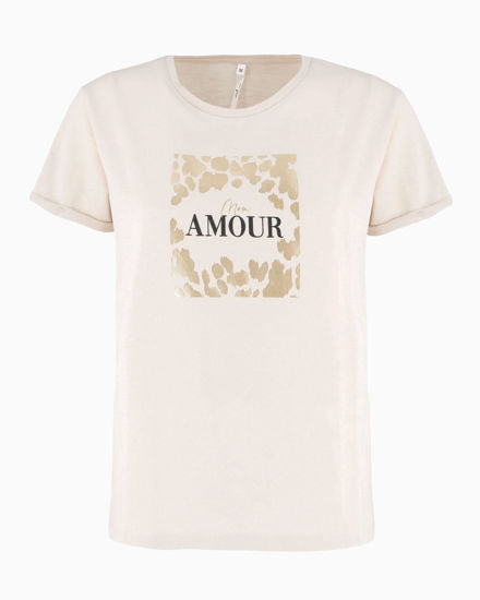 Immagine di TATOO - Tshirt manica corta con stampa e scritta beige in cotone