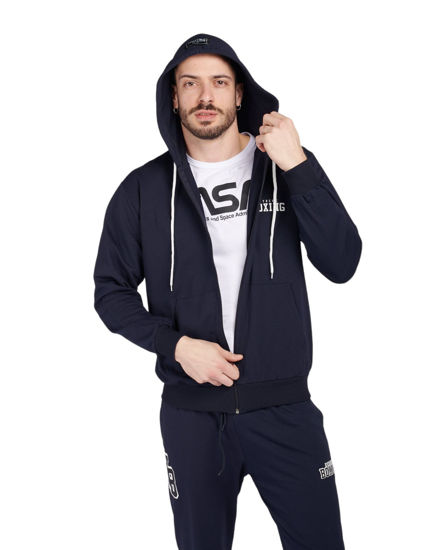 Immagine di XTREME BOXING - Felpa con cappuccio full zip blu in cotone