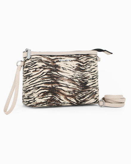 Immagine di NARDINI - Pochette animalier beige con polsiera, tracolla removibile