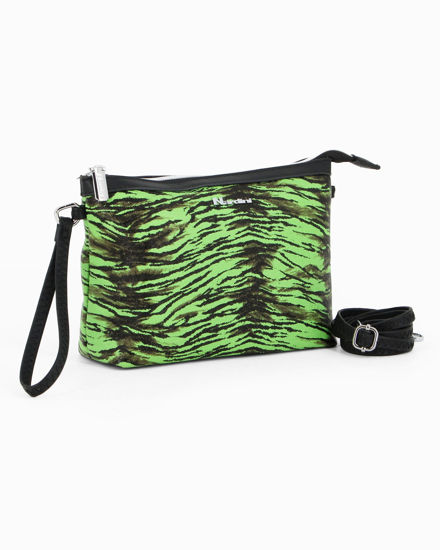 Immagine di NARDINI - Pochette animalier verde con polsiera, tracolla removibile