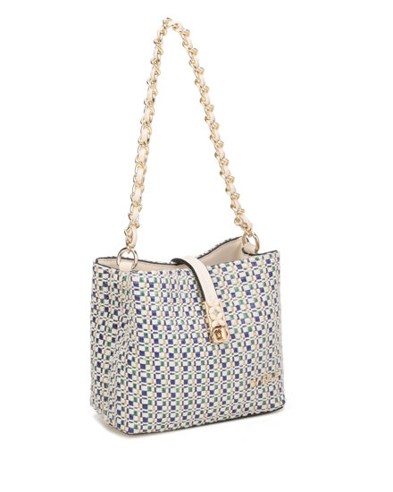 Immagine di RIFLE - Minibag blu intrecciata con con pattina e chiusura a girello