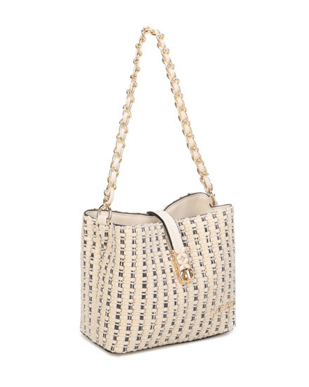 Immagine di RIFLE - Minibag beige intrecciata con con pattina e chiusura a girello
