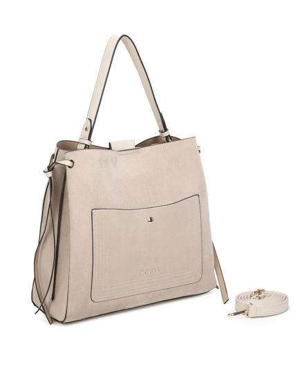 Immagine di RIFLE - Borsa un manico beige scamosciata con due scomparti principali e tasca frontale, tracolla removibile