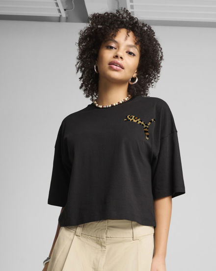 Immagine di PUMA - T-SHIRT MEZZA MANICA NERA  LOEPARDATA UXE OVERSIZED SHORT  DA DONNA, 632337-01