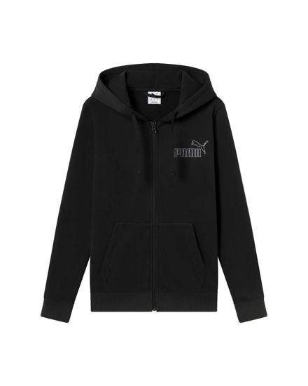 Immagine di PUMA - FELPA CON CAPPUCCIO FULL ZIP NERA ESSENTIAL RHINESTONE FZ HD  DA DONNA , 693552-01