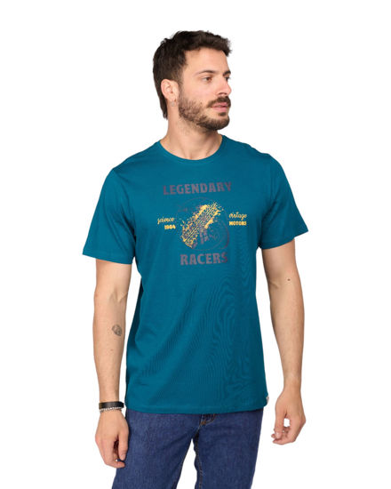 Immagine di BROKER'S - Tshirt manica corta petrolio con stampa in cotone