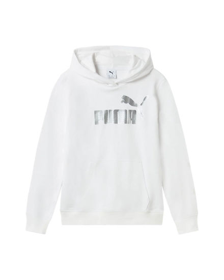 Immagine di PUMA - FELPA JUNIOR ( 7-16 ANNI)  CON CAPPUCCIO BIANCA  ESSENTIAL +TEXTURED FOIL BIG, 689053-02