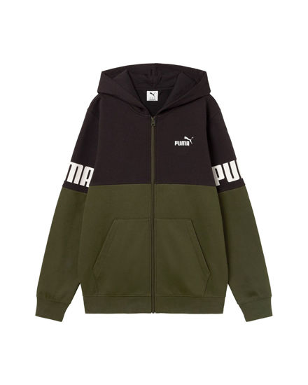 Immagine di PUMA - FELPA CON CAPPUCCIO FULL ZIP POWER COLORBLOCK NERA E VERDE  DA UOMO , 693578-70