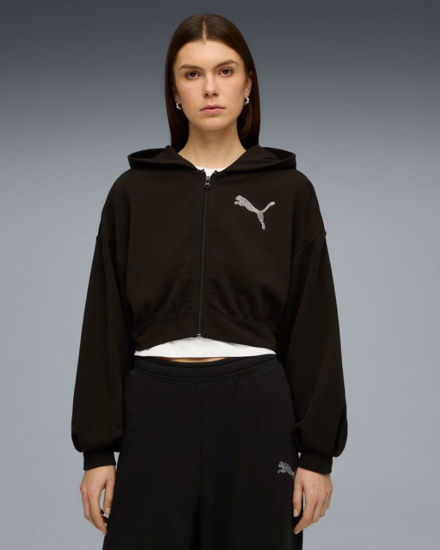 Immagine di PUMA - FELPA CON CAPPUCCIO FULL ZIP ESSENTIAL NERA GRAPHIC  DA DONNA, 635394-01