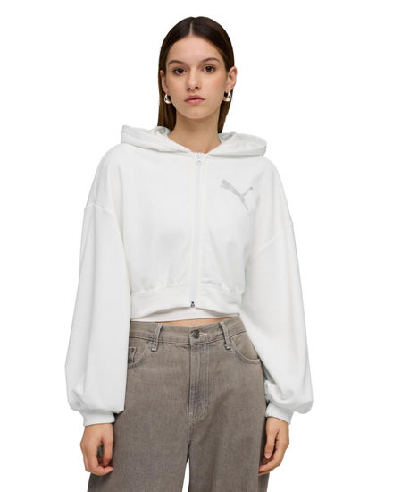 Immagine di PUMA - FELPA CON CAPPUCCIO FULL ZIP ESSENTIAL BIANCA GRAPHIC  DA DONNA, 635394-02