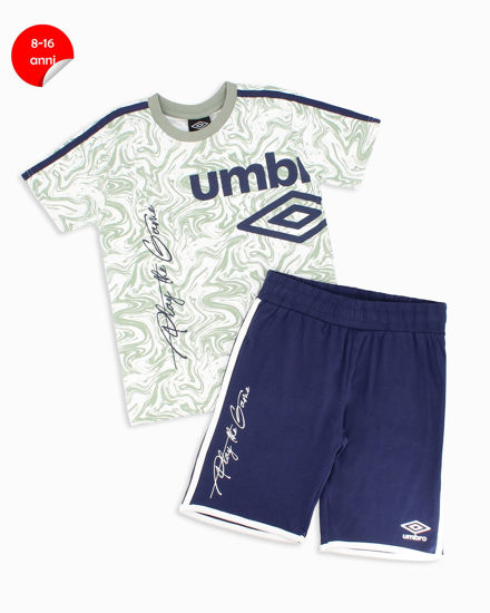 Immagine di UMBRO - Completo mezza manica ragazzo 8-16 anni verde salvia e blu in cotone