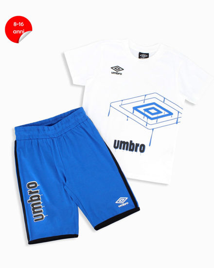 Immagine di UMBRO - Completo mezza manica ragazzo  8-16 anni bianco e blu in cotone