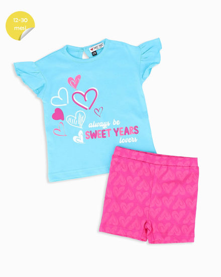 Immagine di SWEET YEARS - Completo mezza manica acquamarina neonata 12-30 mesi in cotone