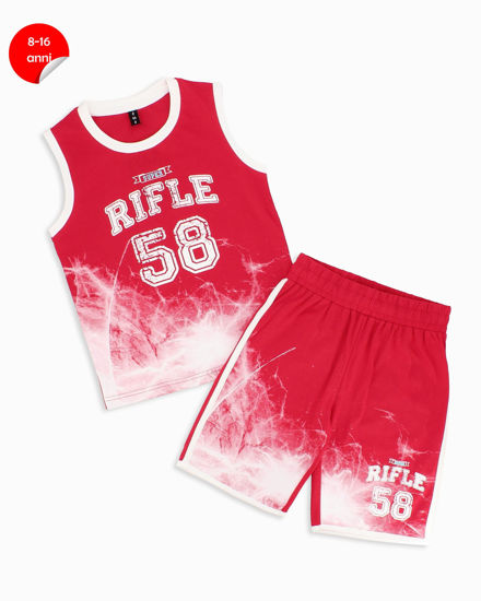 Immagine di RIFLE - Completo smanicato basket rosso ragazzo 8-16 anni in cotone