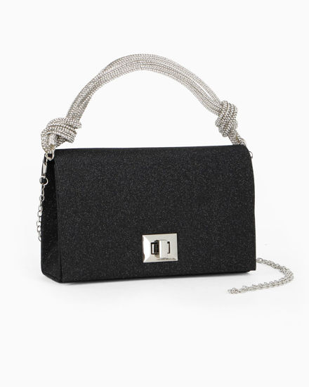 Immagine di MISS GLOBO - Pochette nera in lurex con manico in strass