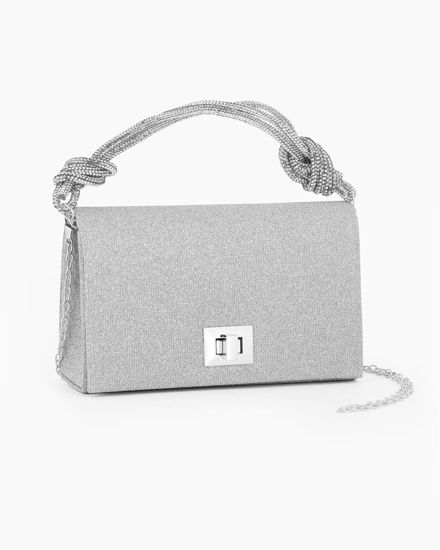 Immagine di MISS GLOBO - Pochette argento in lurex con manico in strass