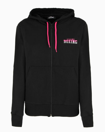 Immagine di XTREME BOXING - Felpa con cappuccio e zip completa nera da donna in cotone