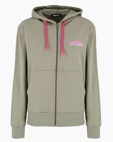 Immagine di XTREME BOXING - Felpa con cappuccio e zip completa verde salvia da donna in cotone