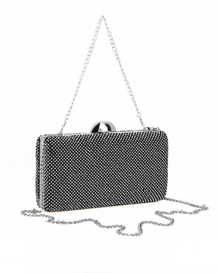 Immagine di DIVAS - Clutch nera ricoperta di strass argento con chiusura metallica