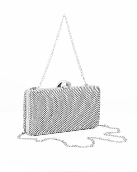 Immagine di DIVAS - Clutch argento ricoperta di strass argento con chiusura metallica