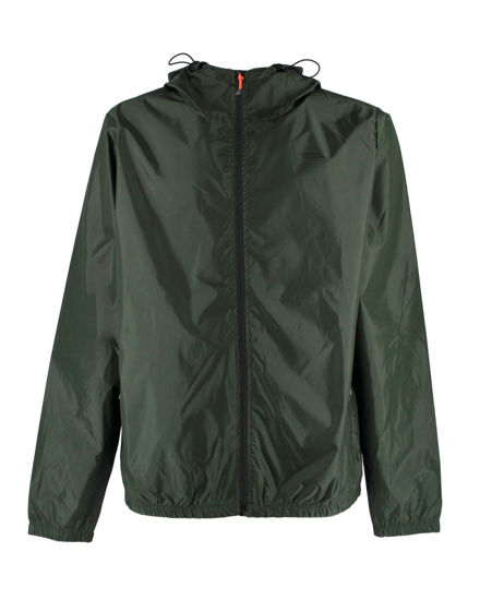 Immagine di WAIKIKI RUN- K-WAY CON CAPPUCCIO FULL ZIP  UOMO VERDE MILITARE CON DETTAGLI ARANCIONI FLUO - VERANO