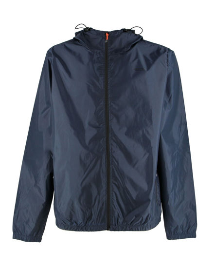 Immagine di WAIKIKI RUN- K-WAY CON CAPPUCCIO  FULL ZIP UOMO  BLU SCURO CON DETTAGLI ARANCIONI FLUO - VERANO