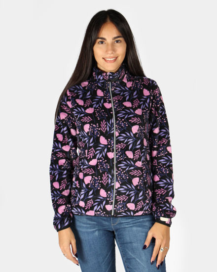 Immagine di ON SPIRIT - MICROPILE ORSETTO DONNA FULL ZIP NERO A FIORI ROSA E LILLA - OLIVIA