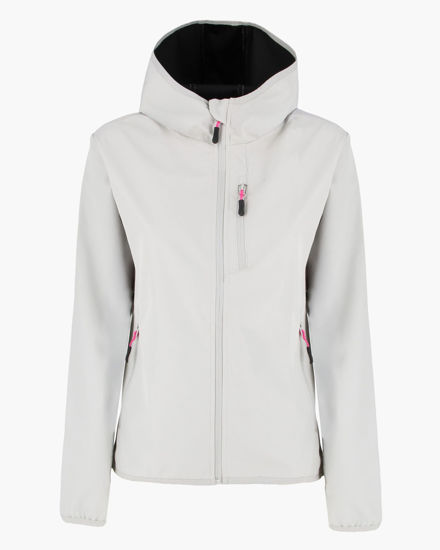 Immagine di ON SPIRIT - GIUBBINO CON CAPPUCCIO SOFTSHELL DONNA BIANCO PERLA  CON DETTAGLI NERI E FUXIA - ADELITA