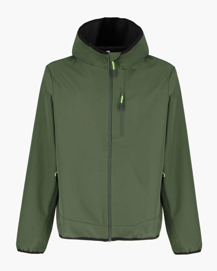 Immagine di ON SPIRIT - GIUBBINO CON CAPPUCCIO SOFTSHELL UOMO VERDE SCURO CON DETTAGLI NERI E VERDE FLUO - TADEO