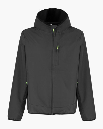 Immagine di ON SPIRIT - GIUBBINO CON CAPPUCCIO SOFTSHELL UOMO NERO CON DETTAGLI VERDE FLUO - TADEO