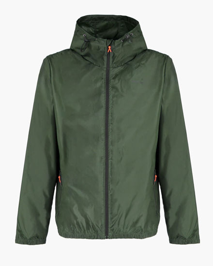 Immagine di WAIKIKI RUN- K-WAY CON CAPPUCCIO FULL ZIP  UOMO VERDE MILITARE CON DETTAGLI ARANCIONI FLUO - VERANO