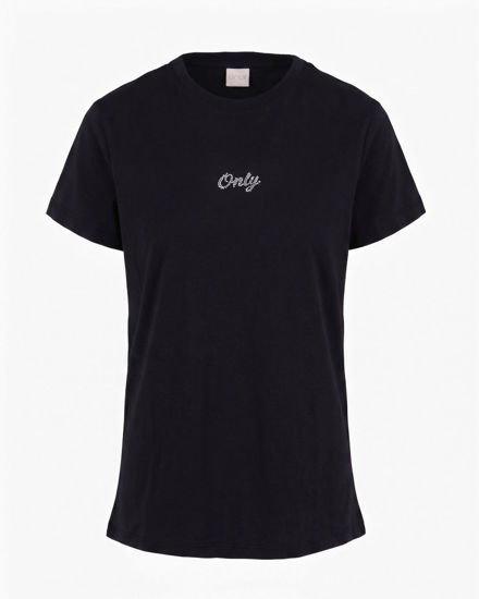 Immagine di ONLY -  T-SHIRT MEZZA MANICA NERA DA DONNA CON  LOGO STRASS -  10124