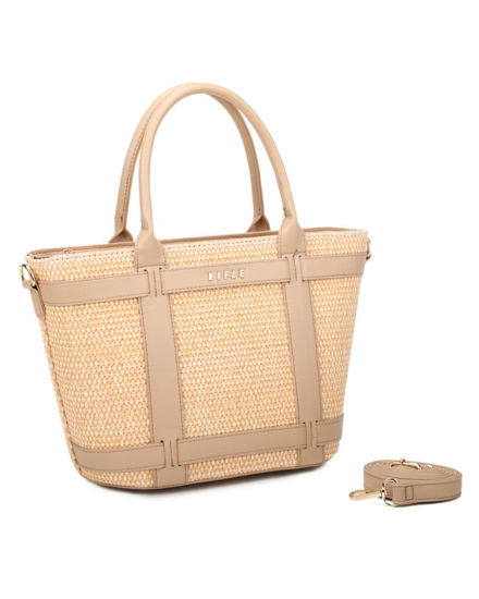 Immagine di RIFLE - Borsa due manici beige con tre scomparti interni e trama ad intreccio, tracolla removibile