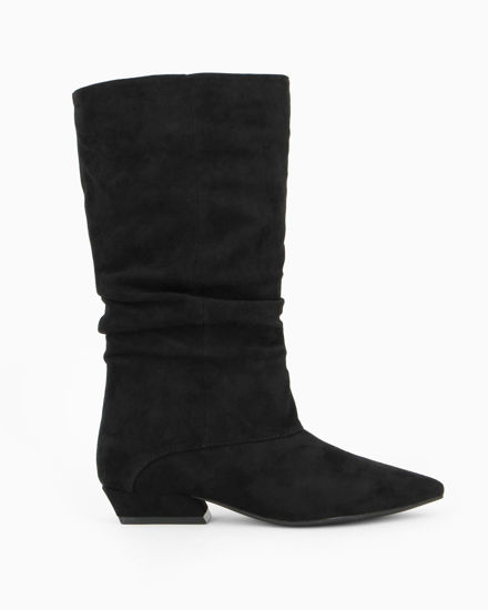 Immagine di ZOE - Stivale nero scamosciato a punta con zip laterale e gambale arricciato, tacco 3CM