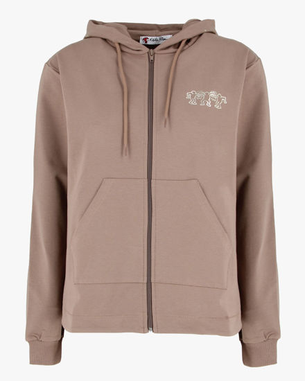 Immagine di KEITH HARING - Felpa con cappuccio e full zip marrone chiaro da donna in cotone