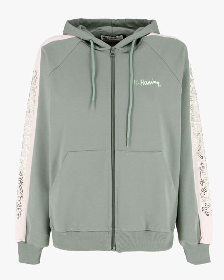 Immagine di KEITH HARING - Felpa con cappuccio e full zip verde salvia da donna in cotone