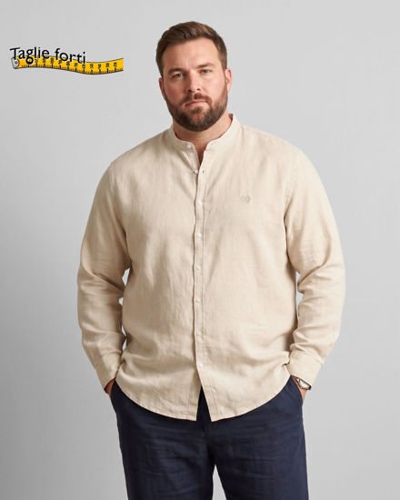 Immagine di BLUE LEMON - OVER CAMICIA MANICA LUNGA LINO BEIGE COLLO COREANO
