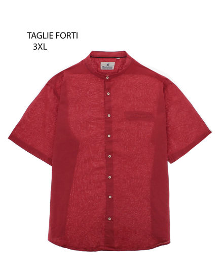 Immagine di BLUE LEMON - Camicia over manica corta corallo con collo coreano in lino