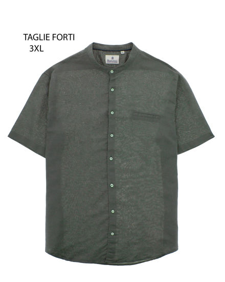 Immagine di BLUE LEMON - Camicia over manica corta verde militare con collo coreano in lino