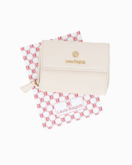 Immagine di LAURA BIAGIOTTI - Portafoglio beige in VERA PELLE da donna con patta e tasca portamonete